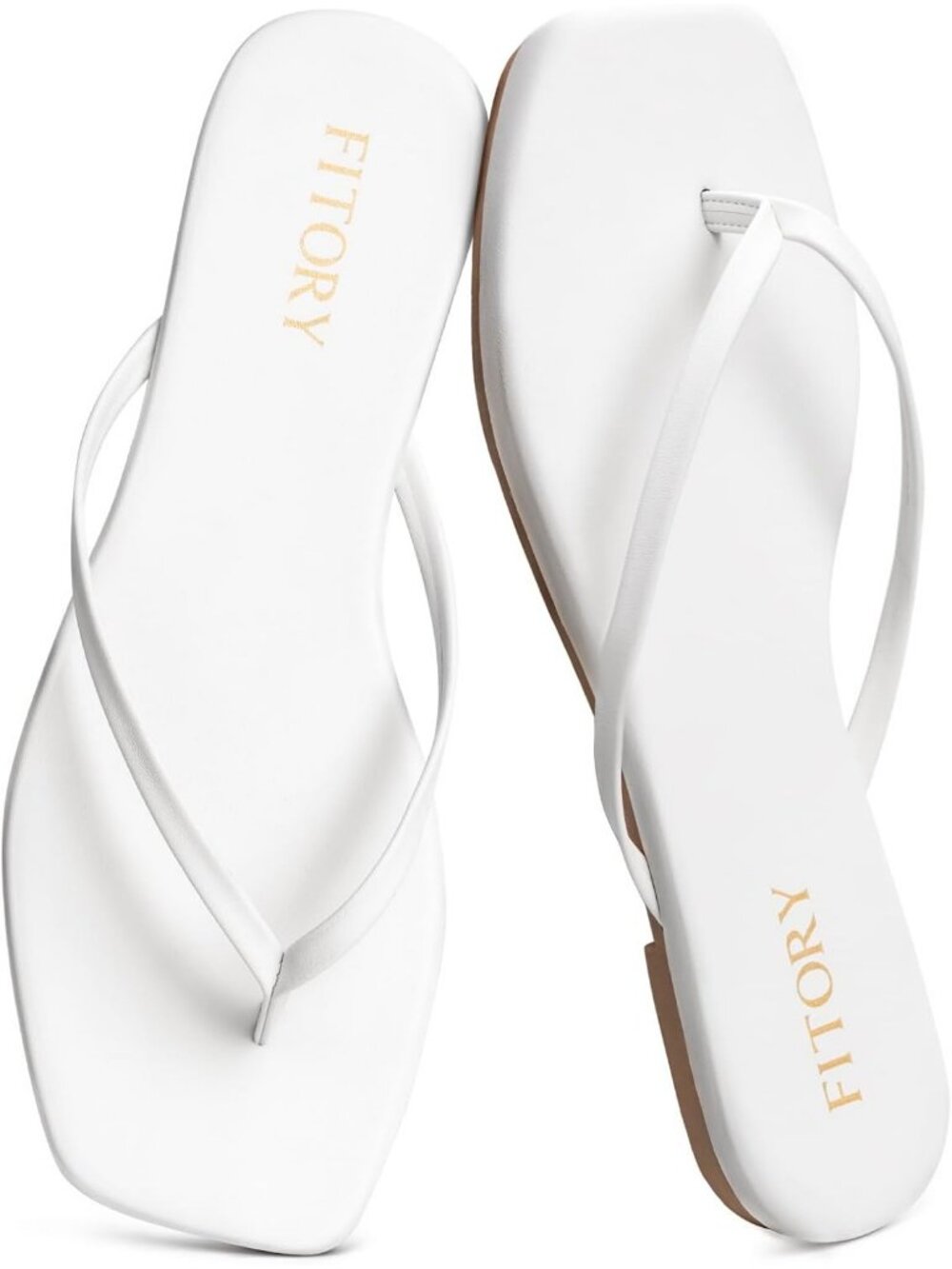 Women's White Summer Comfortable Square Open Toe Leather Thong Flat Slide Sandal